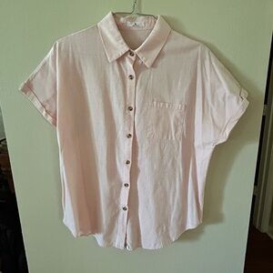 Women’s Light Pink Button-Up Linen Shirt L